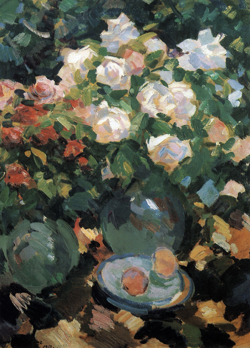 Konstantin Korovin. Roses in blue jugs