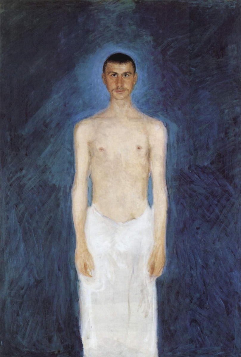 Richard Gerstl. Self portrait semi-Nude on a blue background