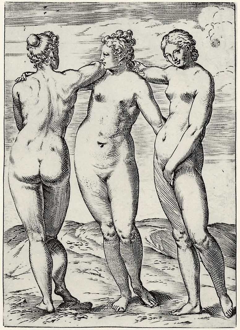Agostino Carracci. The series of "Sensuality", the Three graces