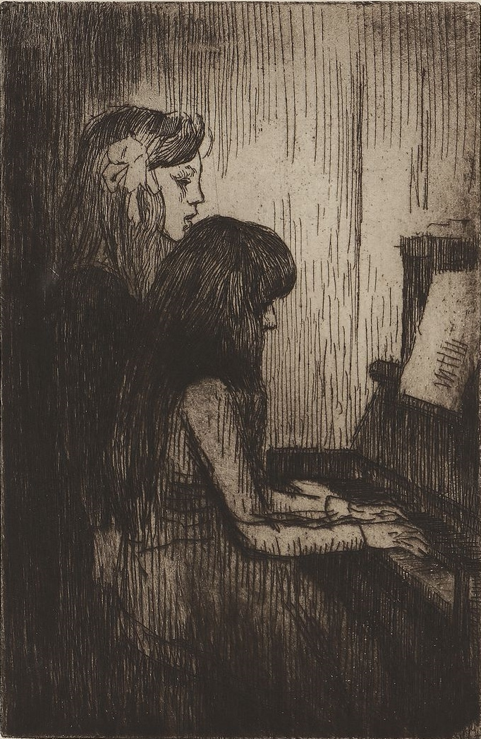Theophile-Alexander Steinlen. Two girls at the piano