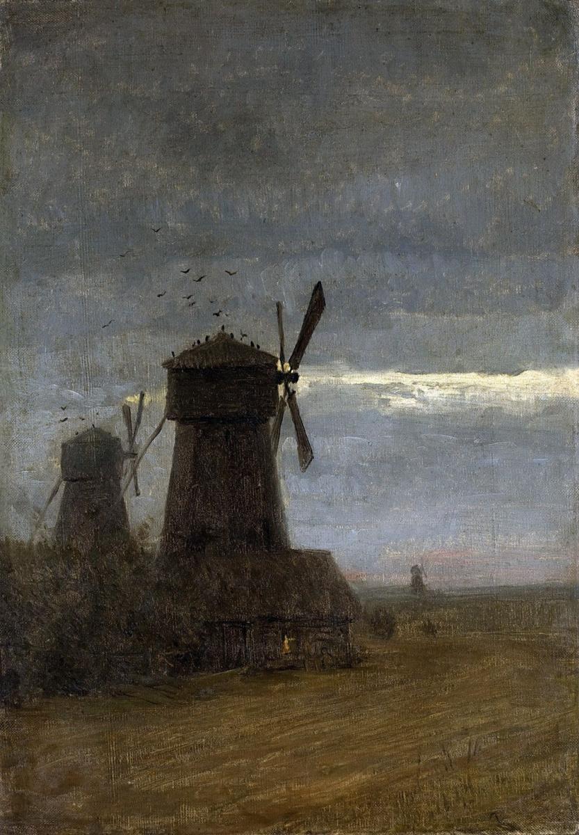 Isaac Levitan. Windmills. Late twilight