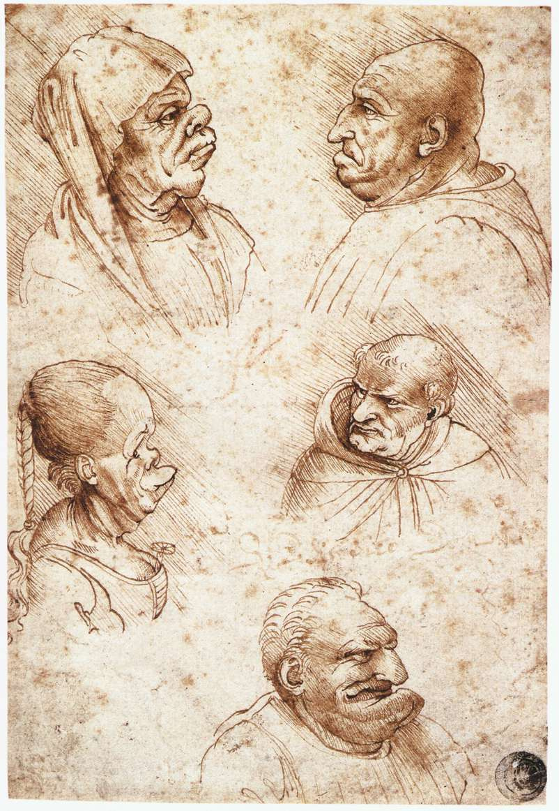 Leonardo da Vinci. Five caricature heads