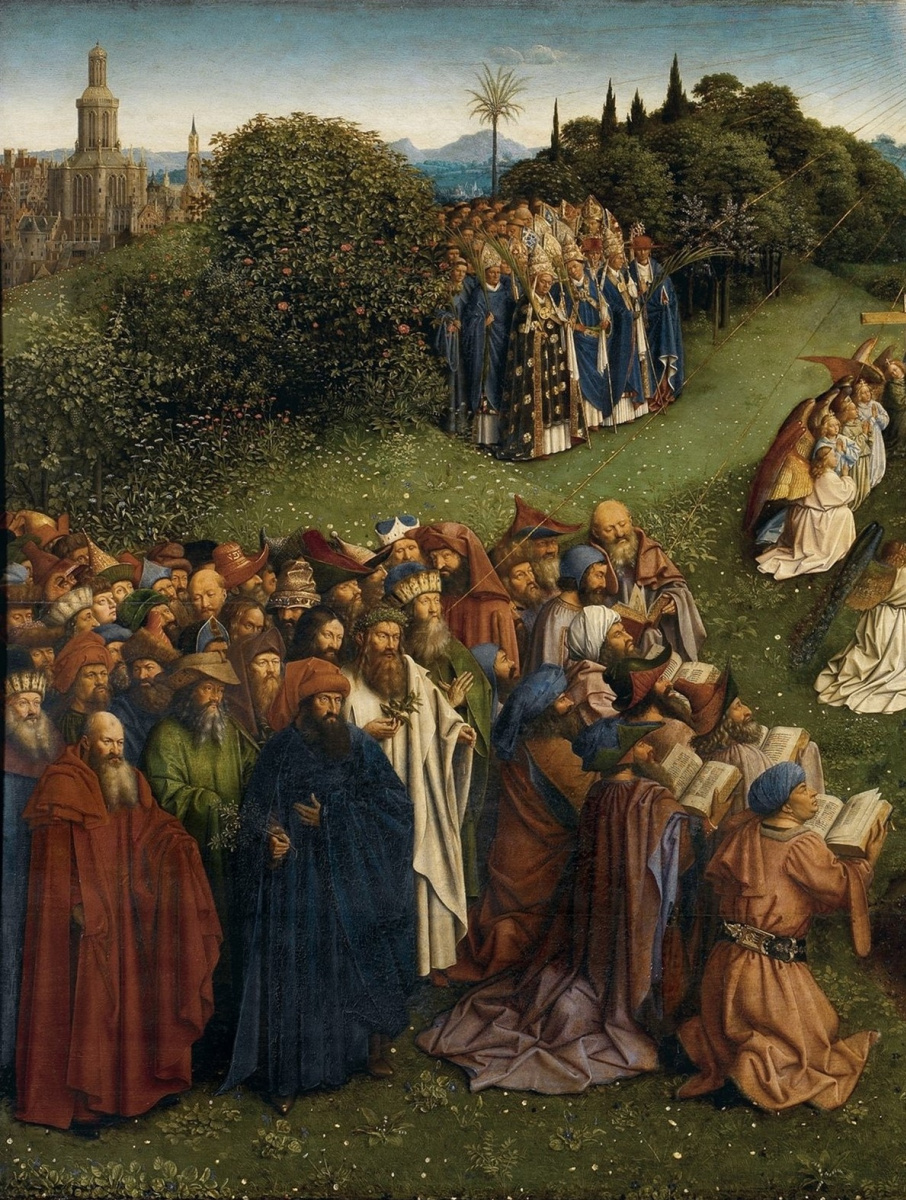 Hubert van Eyck. Altar de caballeros. Adoración del Cordero (fragmento)