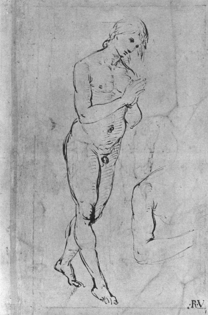 Raphael Sanzio. Naked young man with folded palms