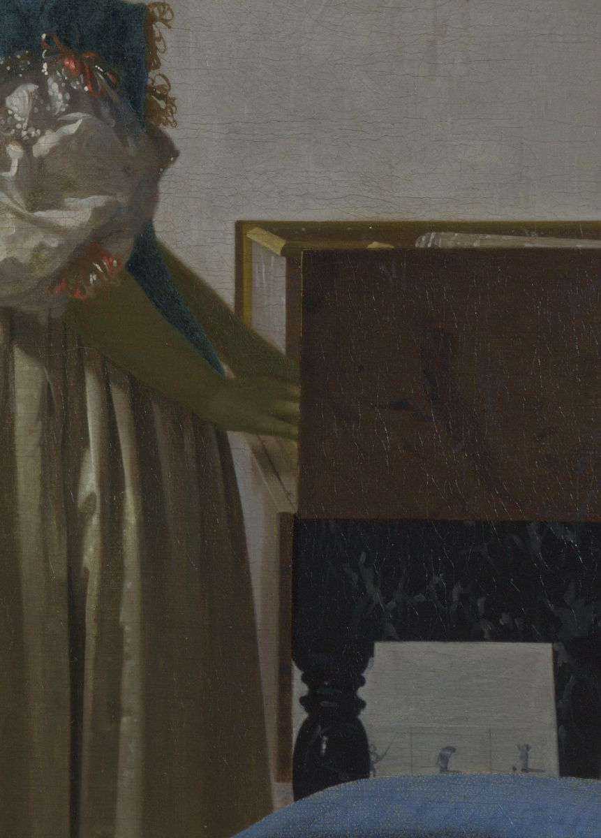 Jan Vermeer. The lady standing at virginal. Fragment