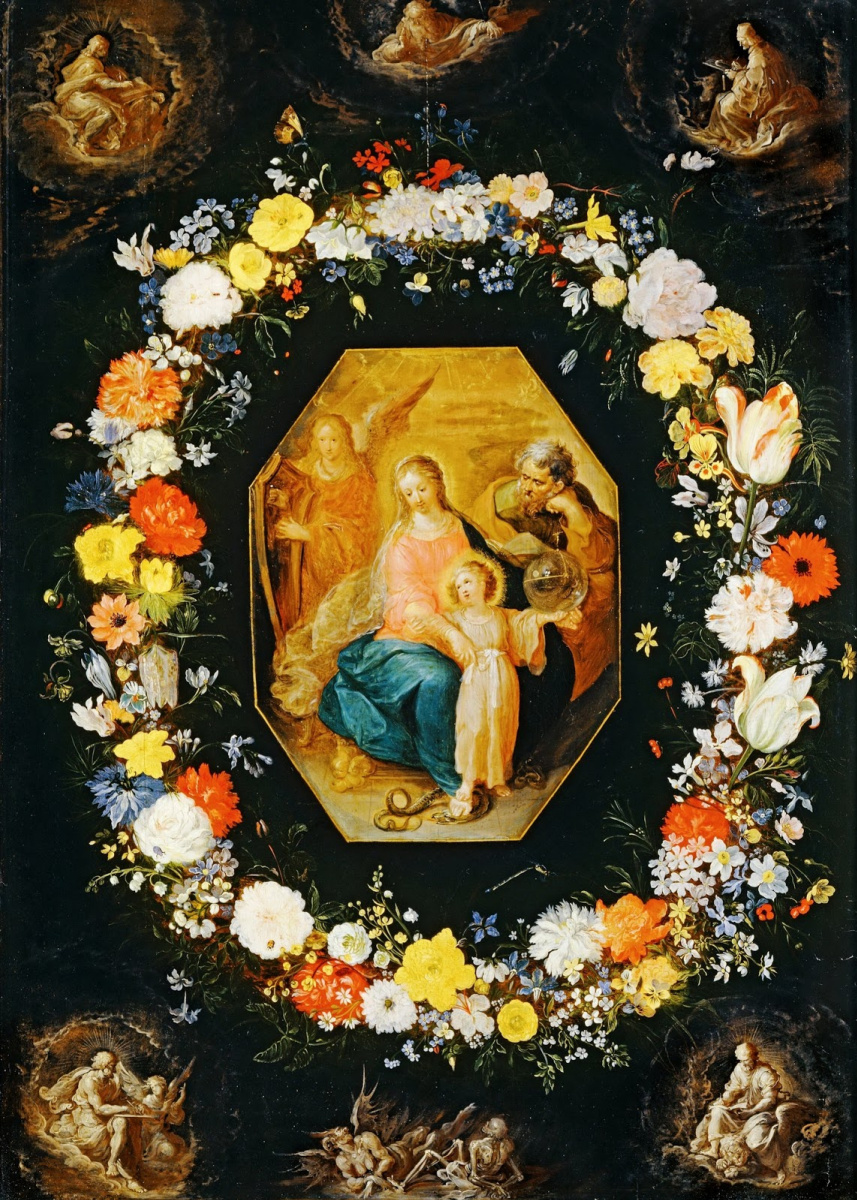 Frans Franken the Younger. Holy family in a garland of flowers. (With Jan Bruegel of St) About 1620