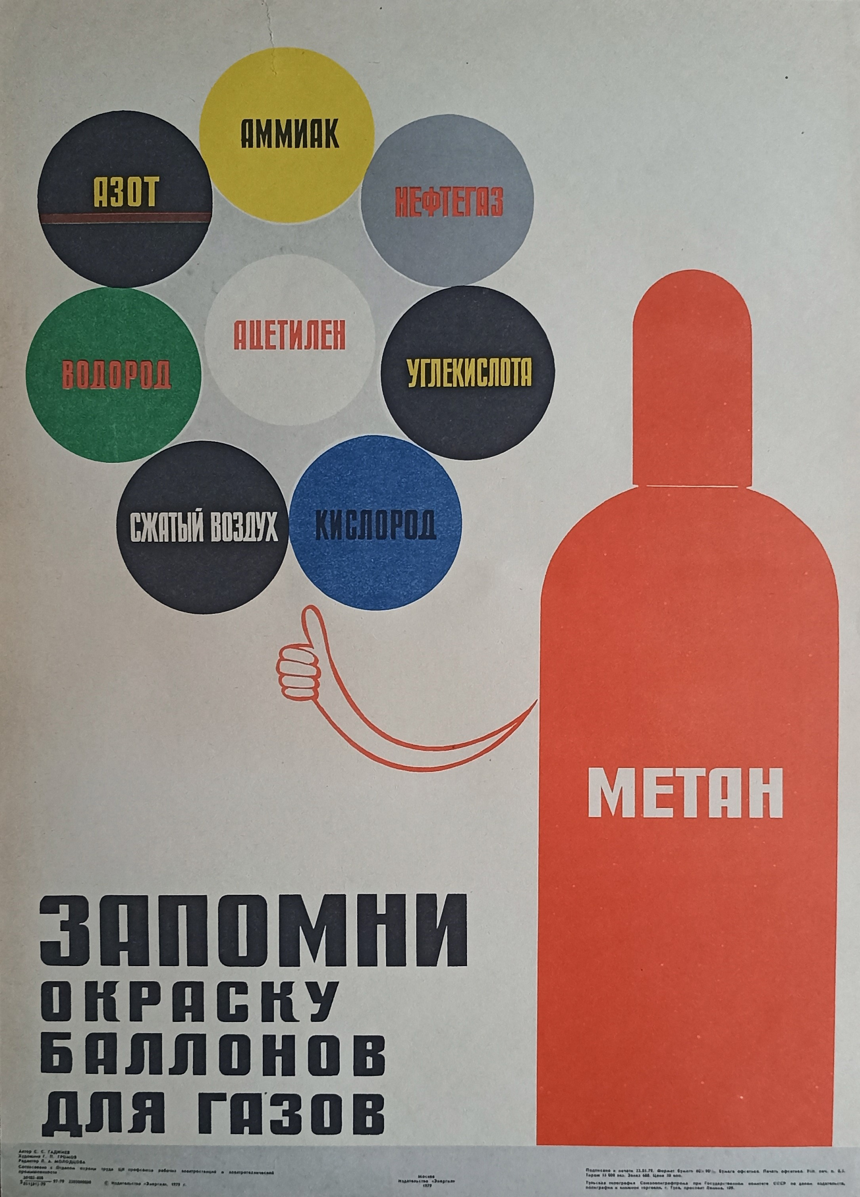 Григорий Пафнутьевич Громов - Запомни окраску баллонов для газов, 1979,  42×58 см: Описание произведения | Артхив