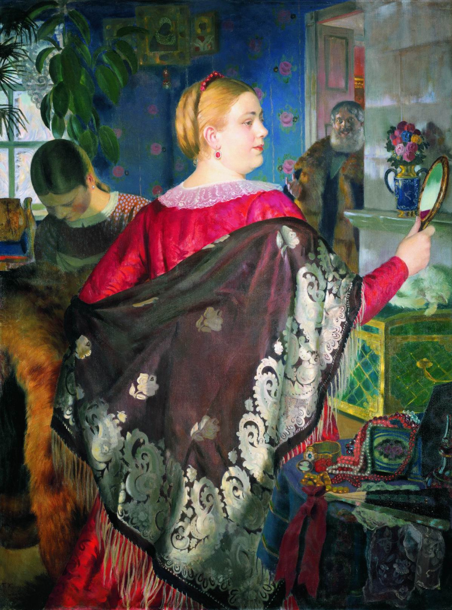 Boris Mikhailovich Kustodiev. The merchant's wife with mirror