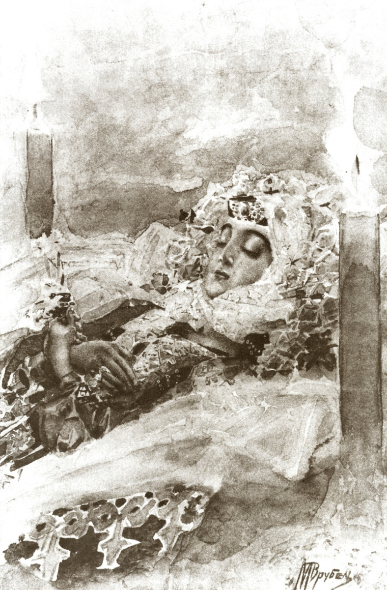 Mikhail Aleksandrovich Vrubel. Tamara in einem Sarg. Illustration zu M.Yu. Lermontov "Der Dämon"
