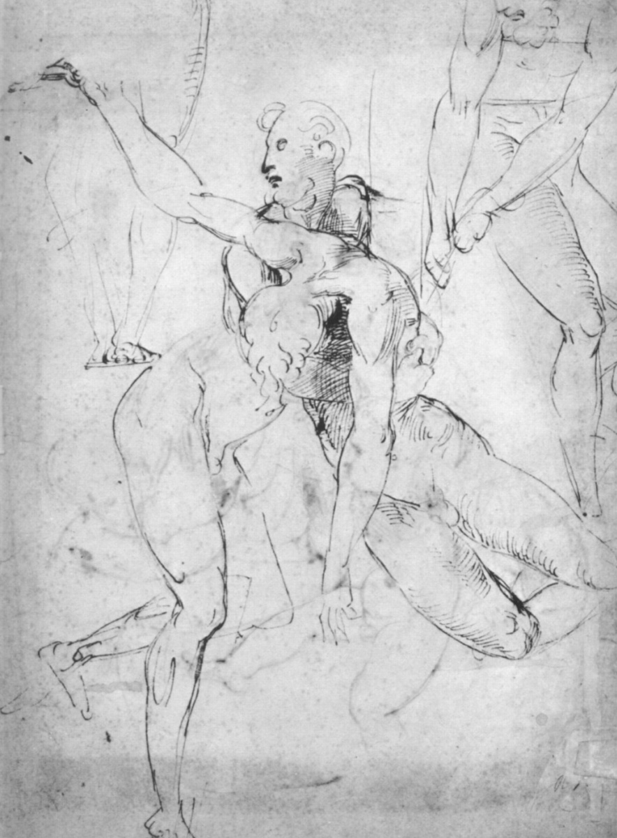 Raphael Sanzio. Sketch of Nude male figures for the battle scenes