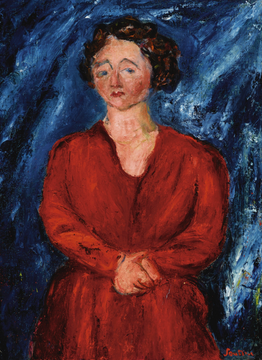 Chaim Soutine. Femme en rouge sur fond bleu