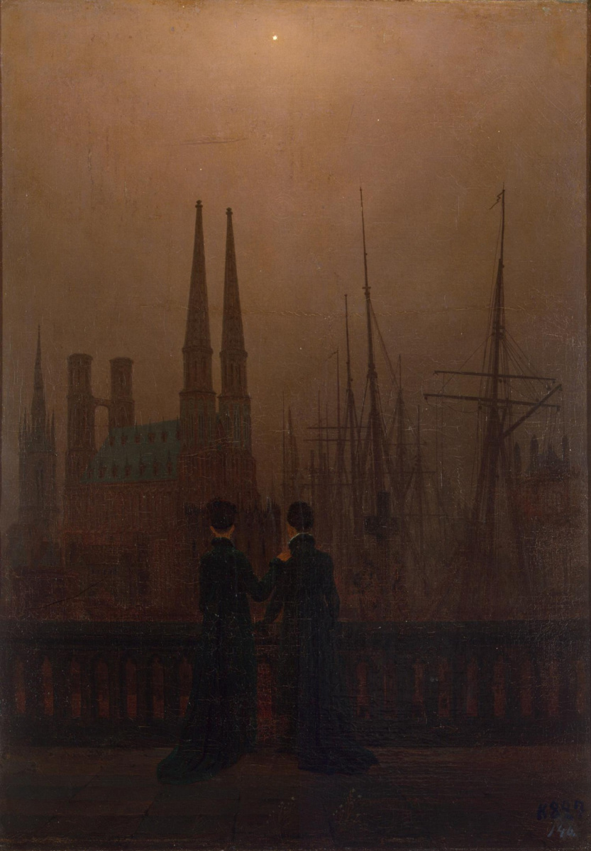 Caspar David Friedrich. Night at the harbor