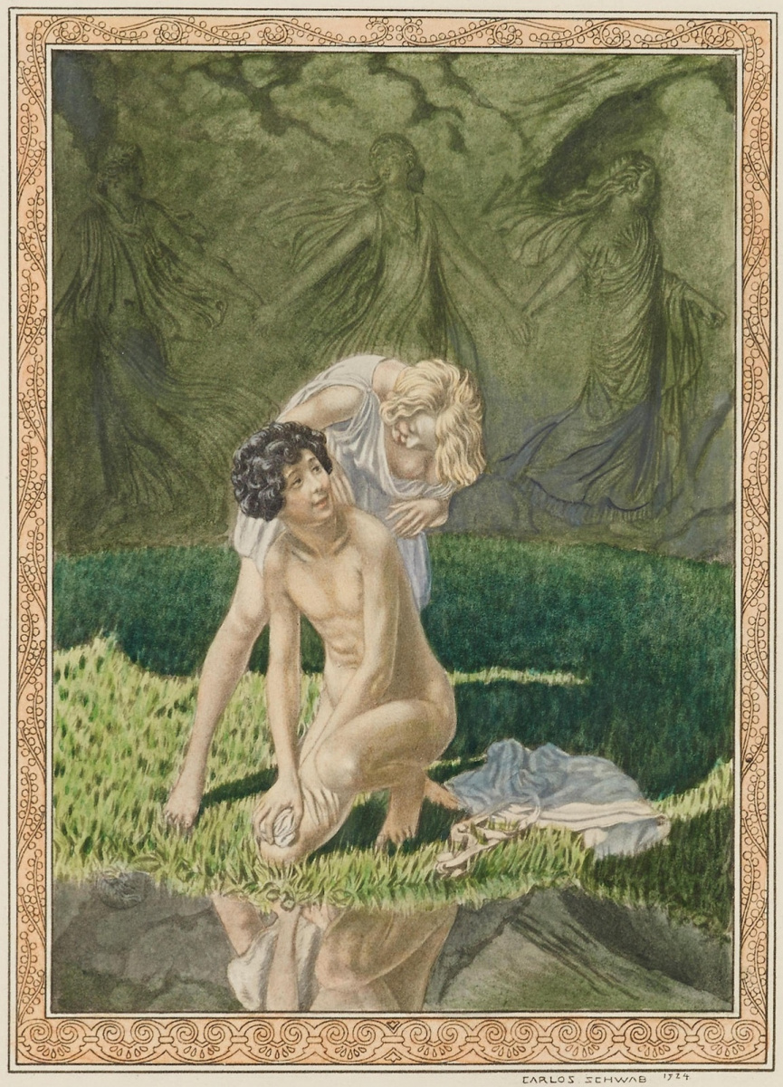 Carlos Schwabe. Illustration for the novel long, "Daphnis and Chloe" lithograph 1926