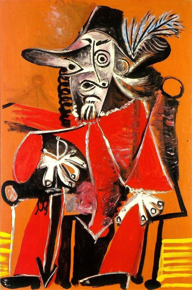 Pablo Picasso. Seated musketeer with sword