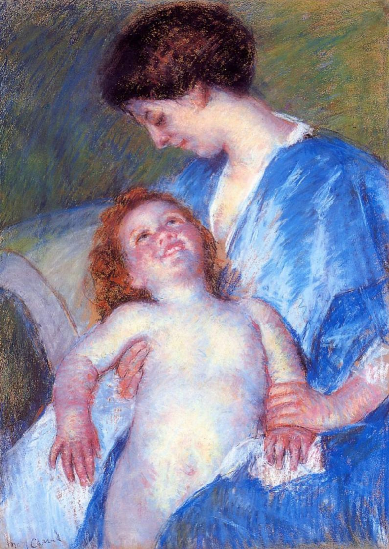 Mary Cassatt. Baby, with a smile looking at the mother