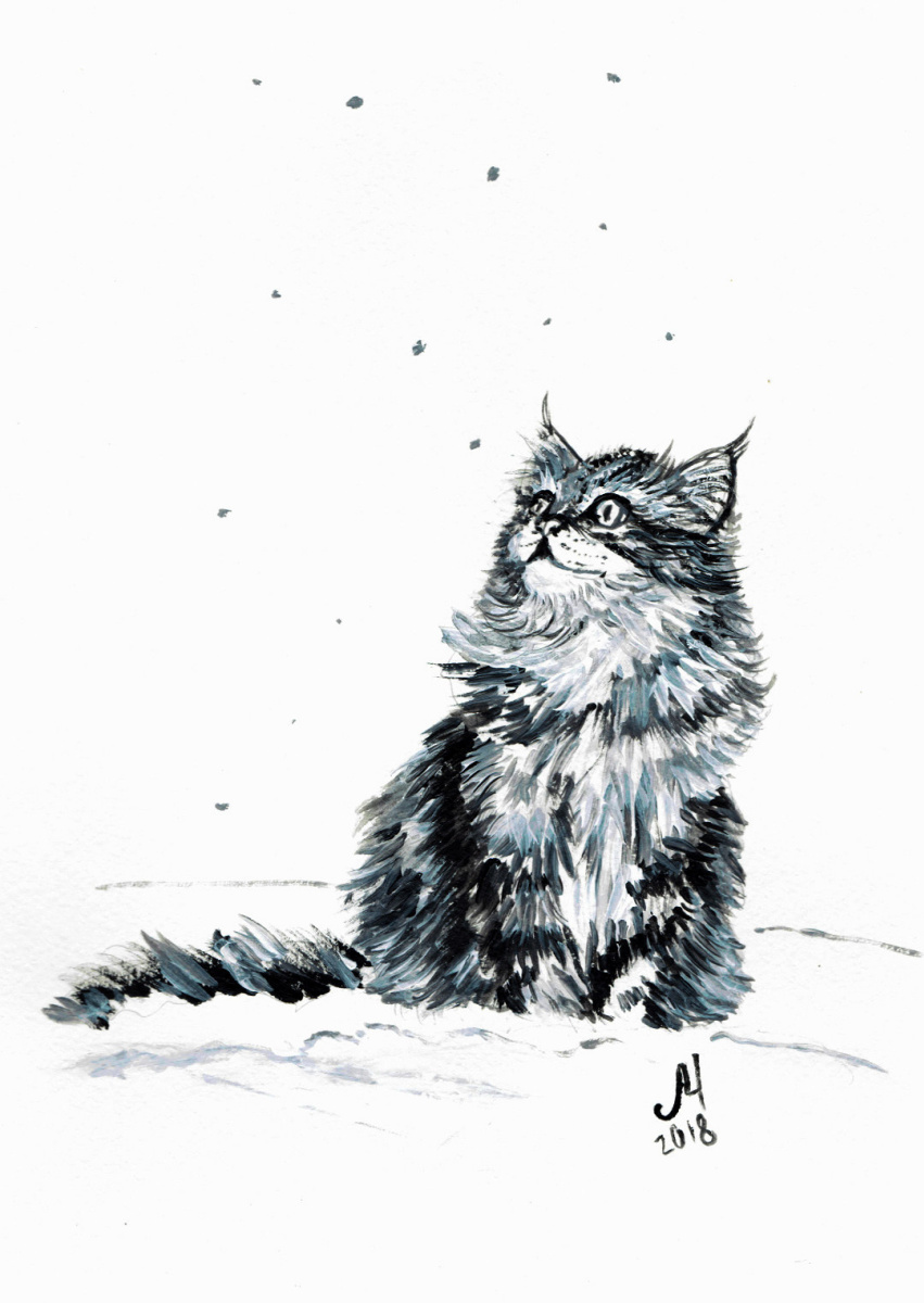 Marina Bocharova. Kitten and snow