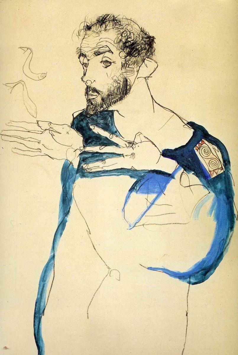 Egon Schiele. Gustav Klimt in a blue robe