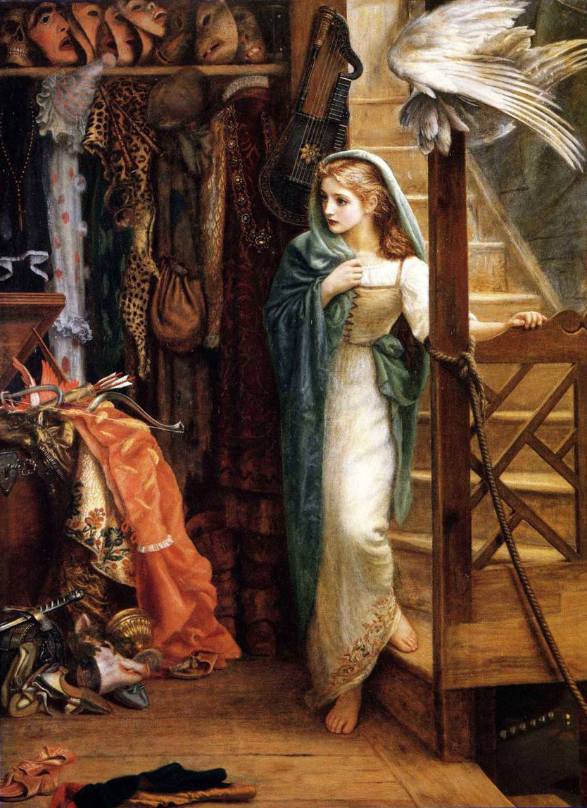 Arthur Hughes. In the pantry. Girl on the stairs