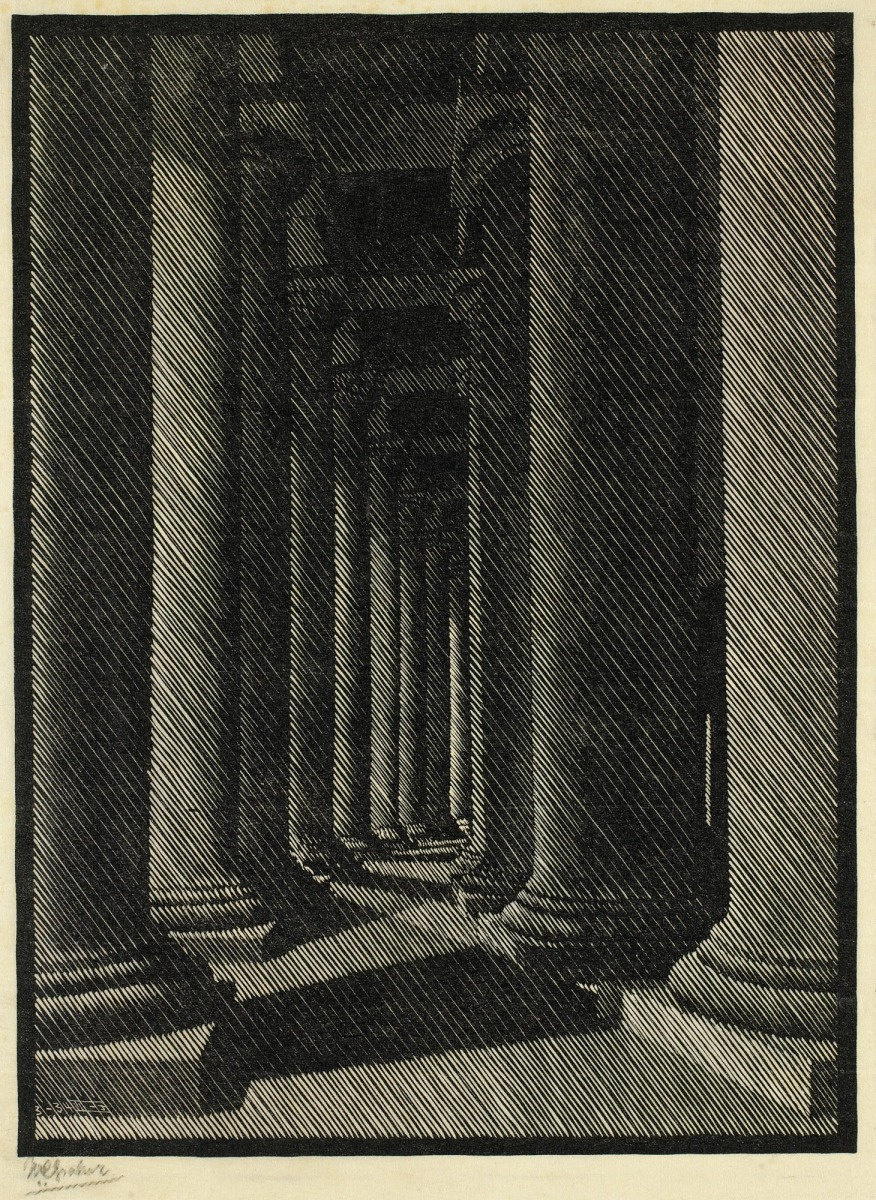 Maurits Cornelis Escher. Night Rome: St. Peter's Colonnade