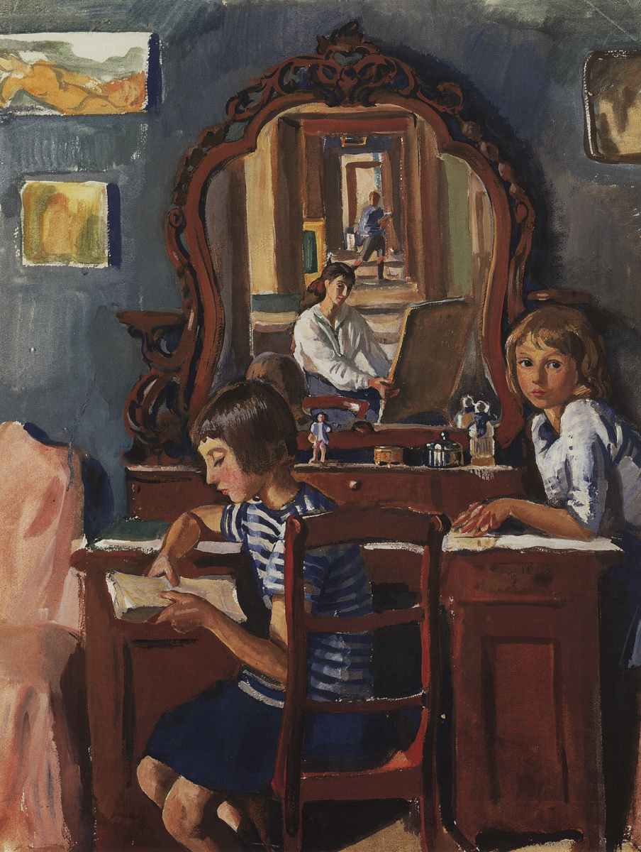 Zinaida Serebryakova. Tata and Katya (the mirror)