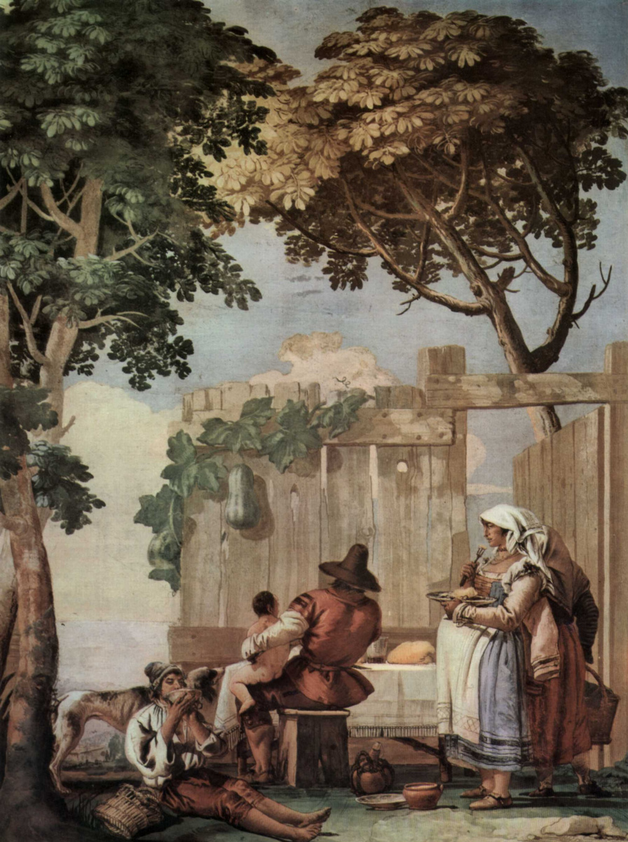 Джованни Доменико Тьеполо. Фрески из виллы Вальмарана в Виченце. Крестьянское семейство за трапезой