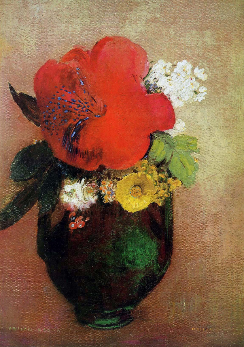 Odilon Redon. Vase of flowers: red poppy