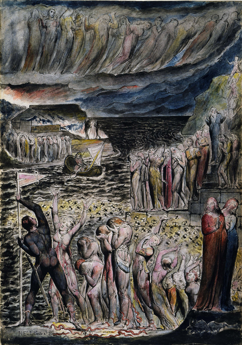 William Blake. Souls are about to cross, Acheron. Illustrations for "the divine Comedy"