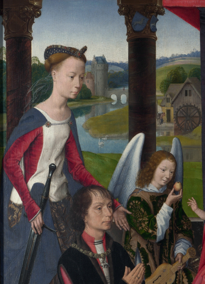 Hans Memling. Madonna and child with saints and donators. Triptych Donna. The Central part. Fragment