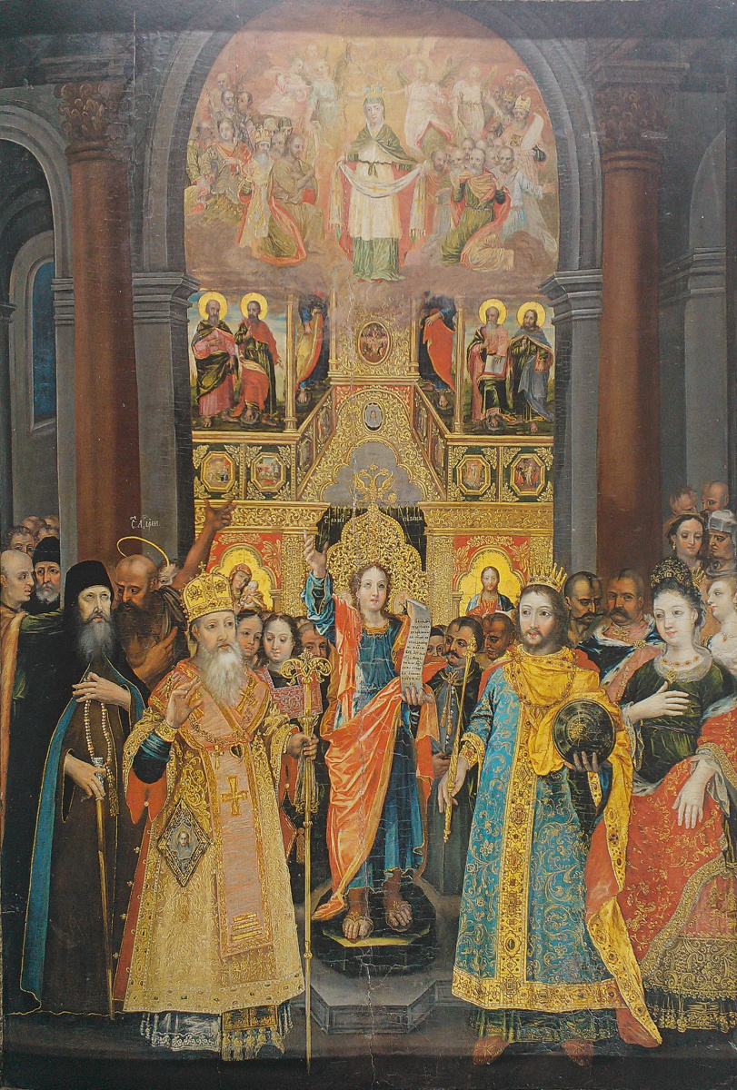 Ukrainian Icon painter XVIII century. Protección de la Virgen de la iglesia de Pokrovsk del pueblo de Sulimovka en la región de Kiev