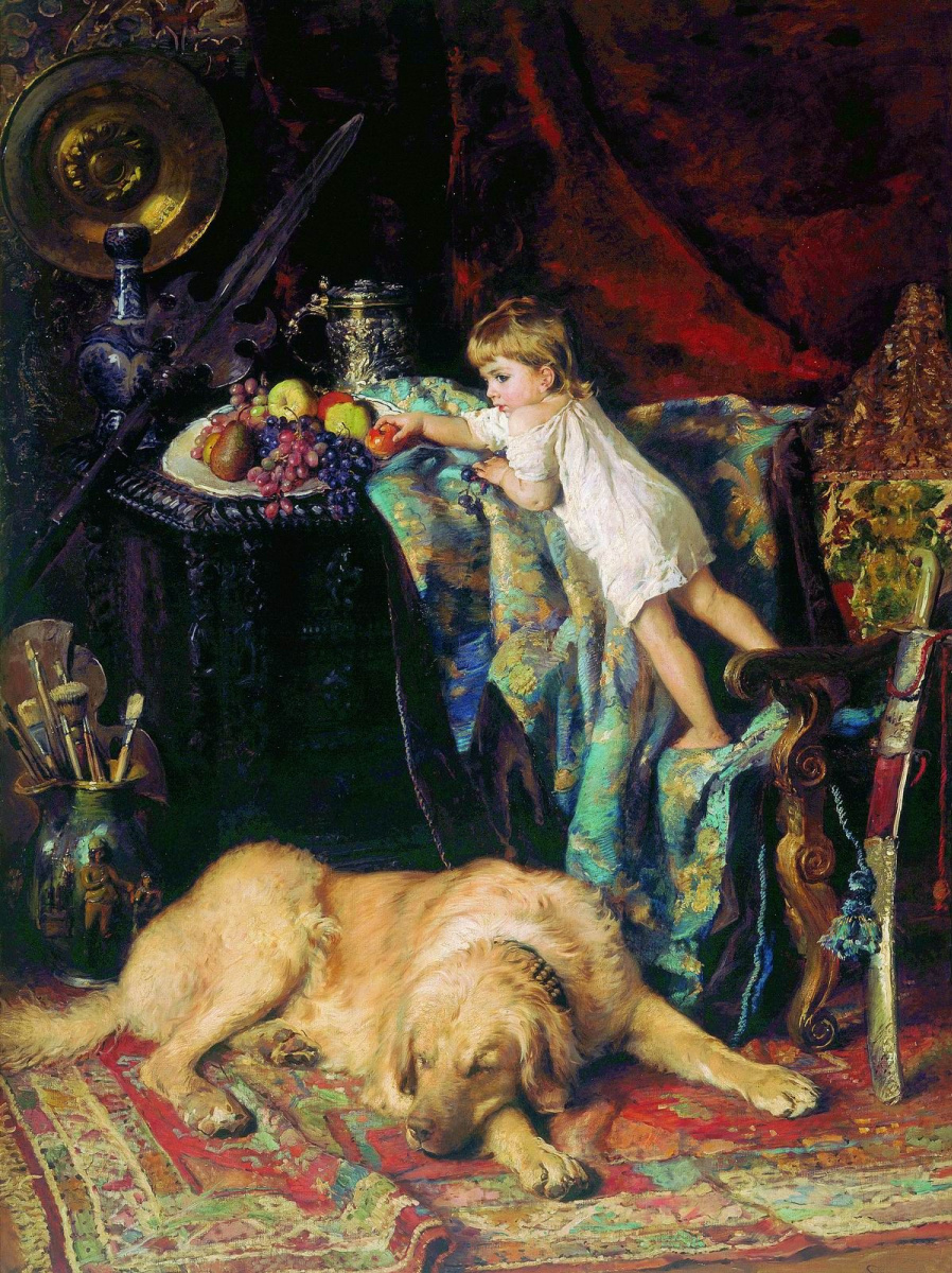 Konstantin Makovsky. In the artist's Studio (the Little thief)