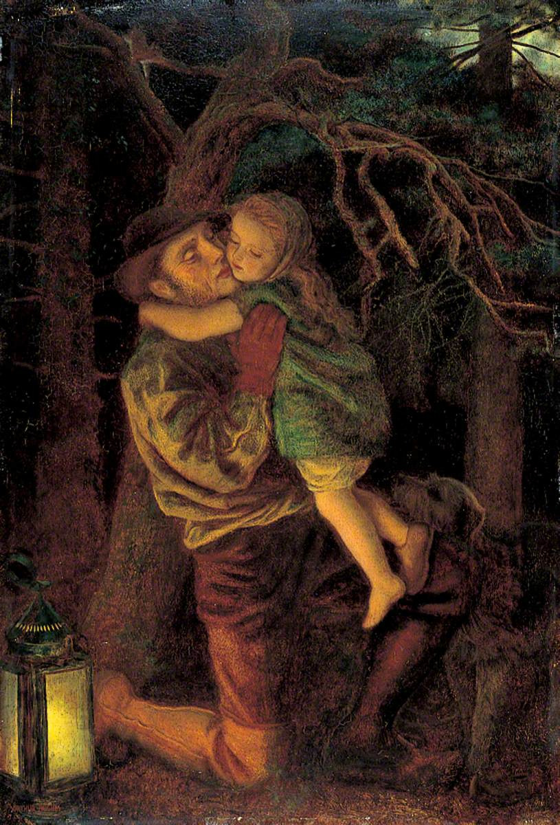 Arthur Hughes. Lost Child (Night Forest Scene)