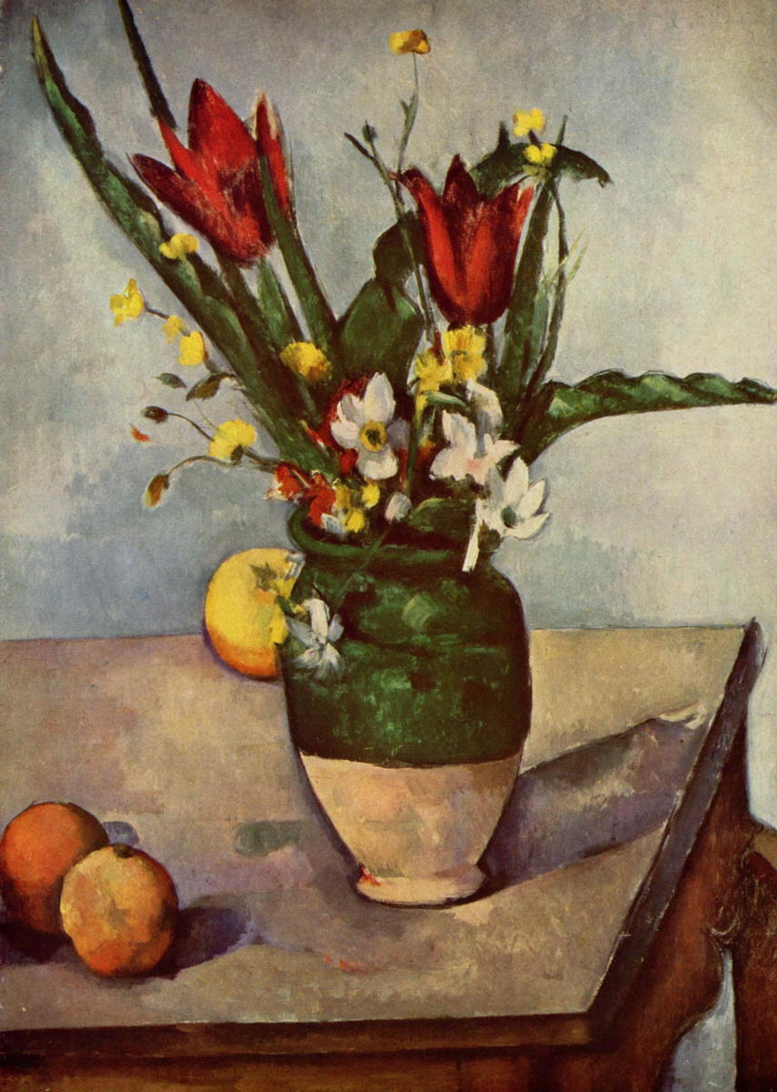 Paul Cezanne. Still life with tulips and apples