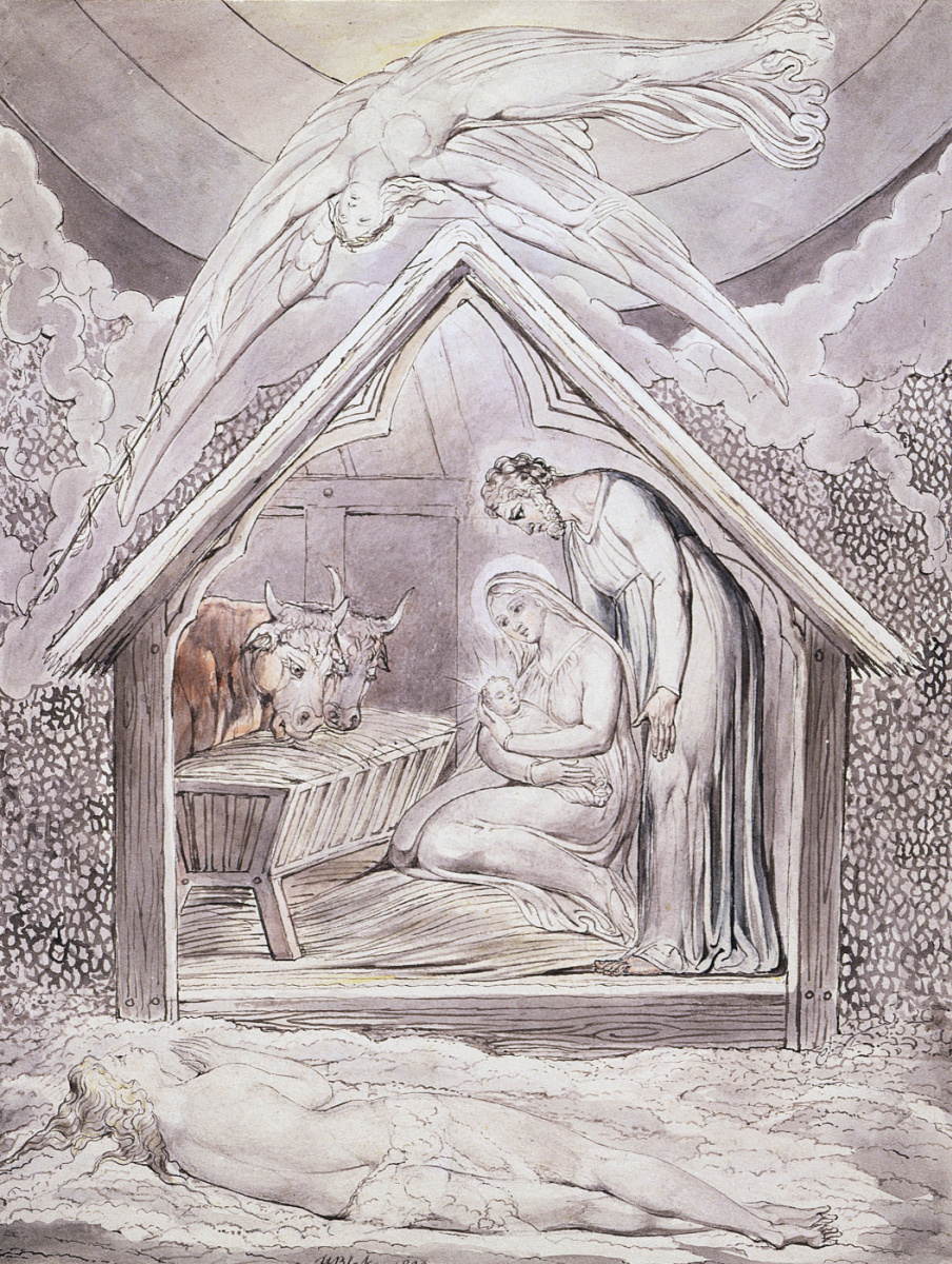 William Blake. The Descent Of The World. Illustration for the poem of Milton's "Morning Christmas"
