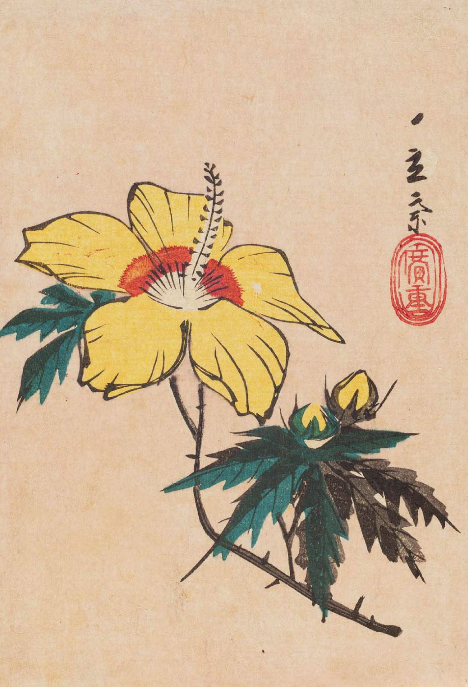 Buy a digital copy: Utagawa Hiroshige - Yellow hibiscus, Boston | Arthive