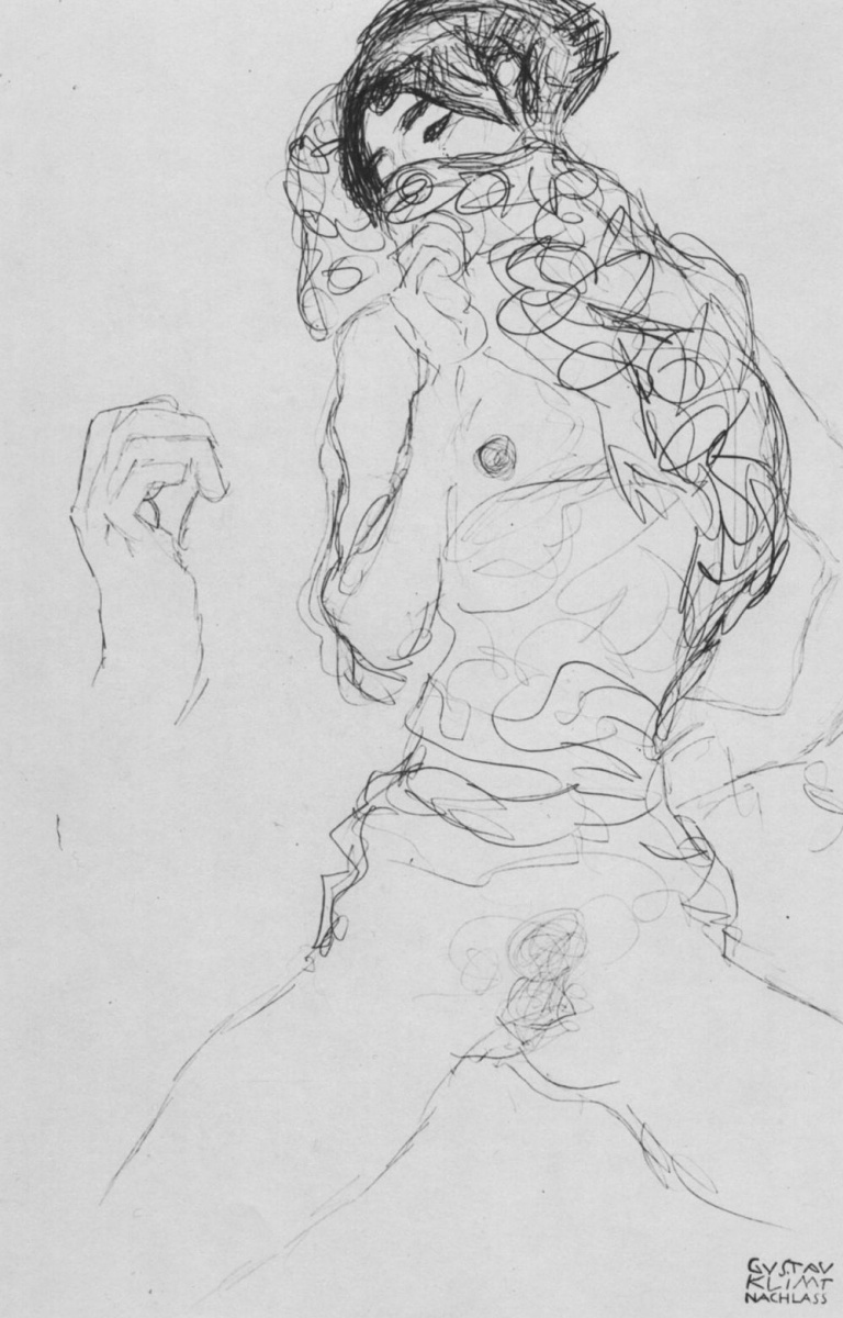 Gustav Klimt. Half-naked with a partially covered face and hand sketch (Sketch for "the Bride")