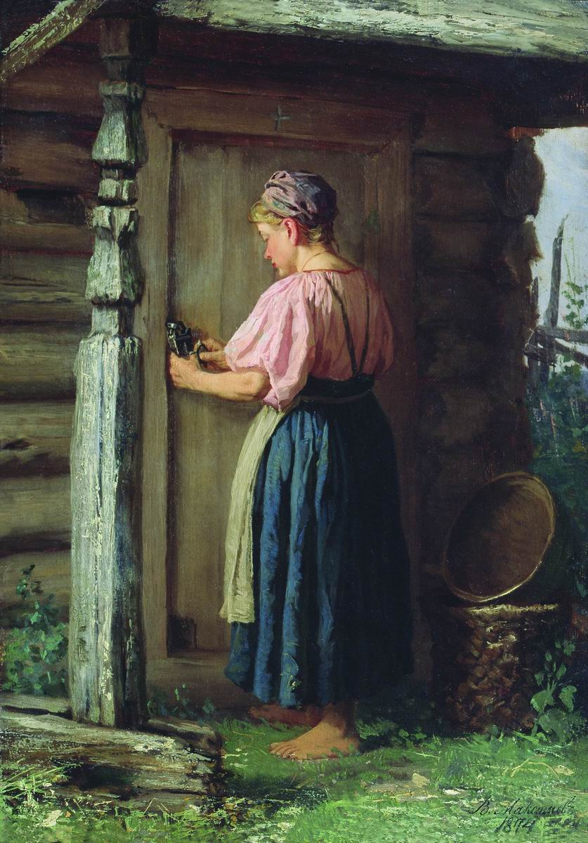 Василий Максимович Максимов. Девушка у амбара. 1874
