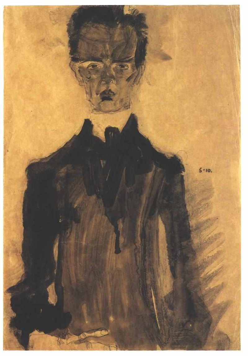 Egon Schiele. Self-portrait in black suit