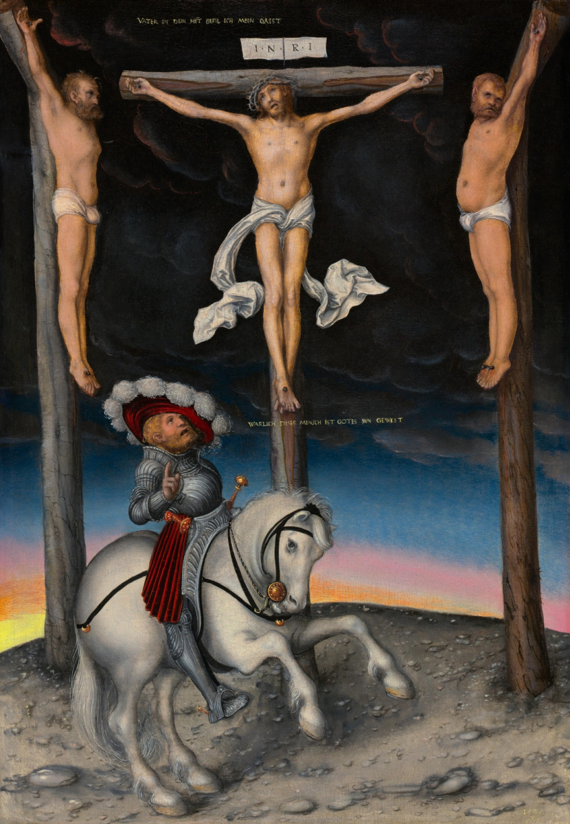 Lucas Cranach the Elder. The crucifixion with the converted centurion by Longin
