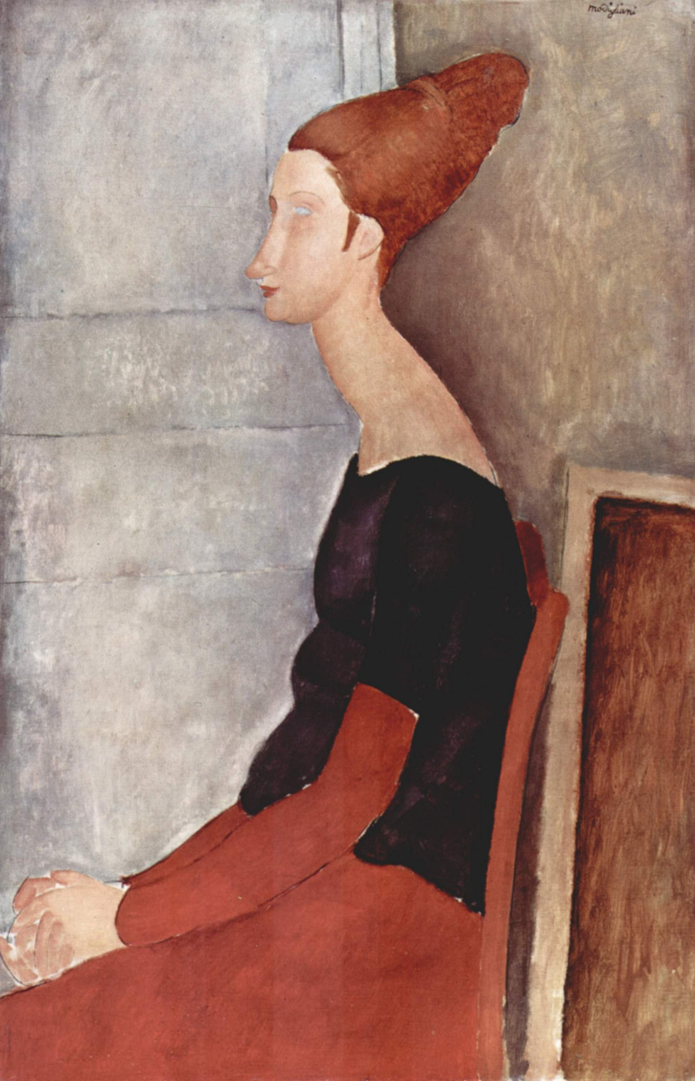 Seated portrait of Jeanne hebuterne in profile (in dark clothes)