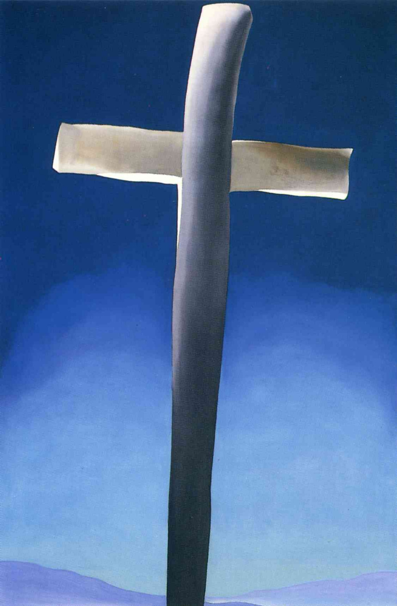 Georgia O'Keeffe. Grey cross on blue