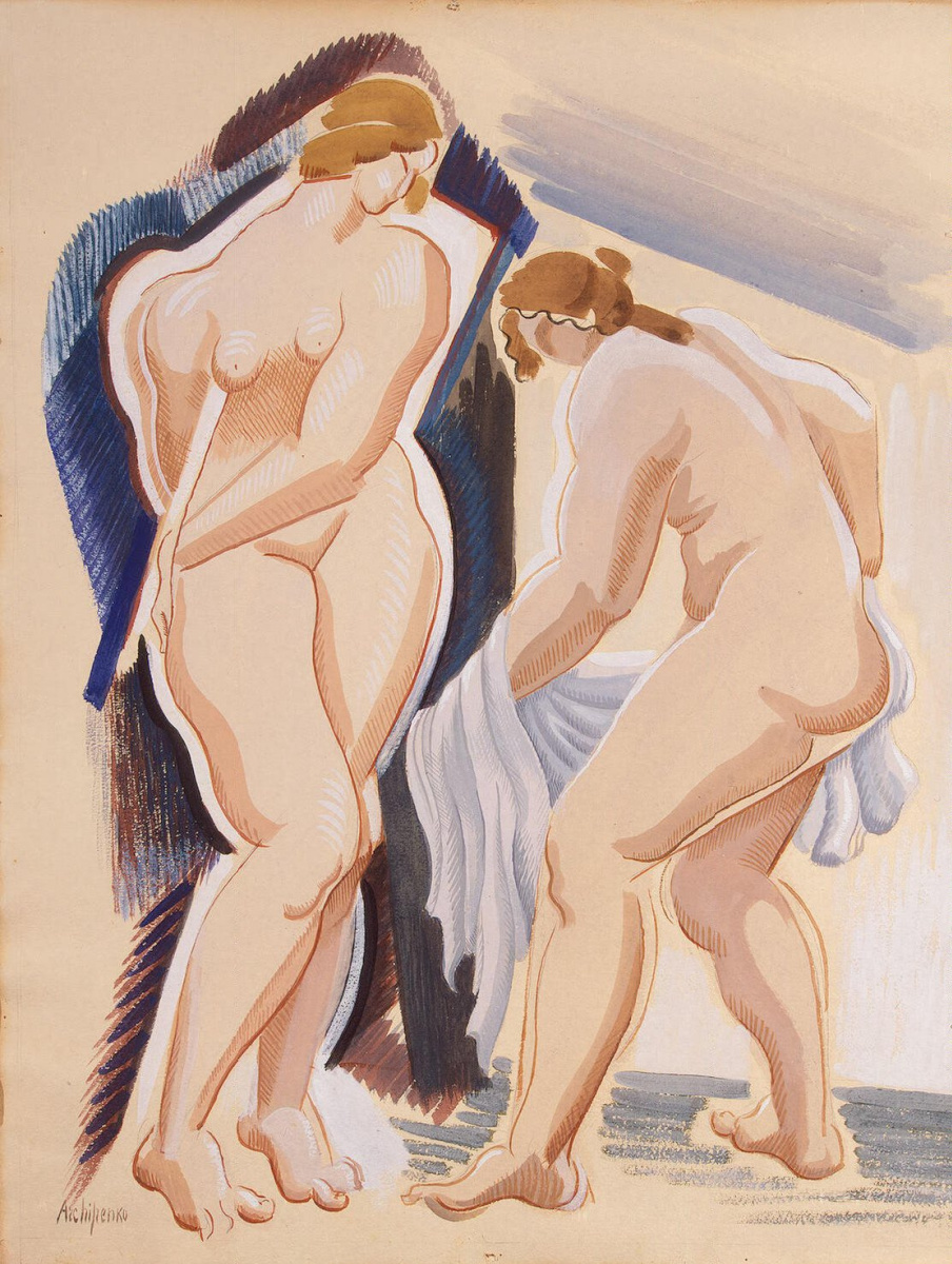 Alexander Arkhipenko. Two Nude female figures with a blanket