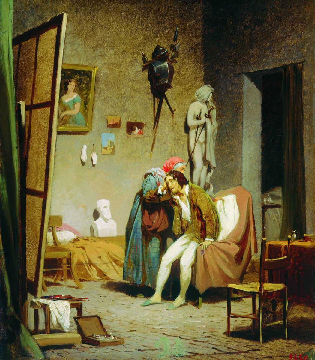画作描述 生病的艺术家. 1861年