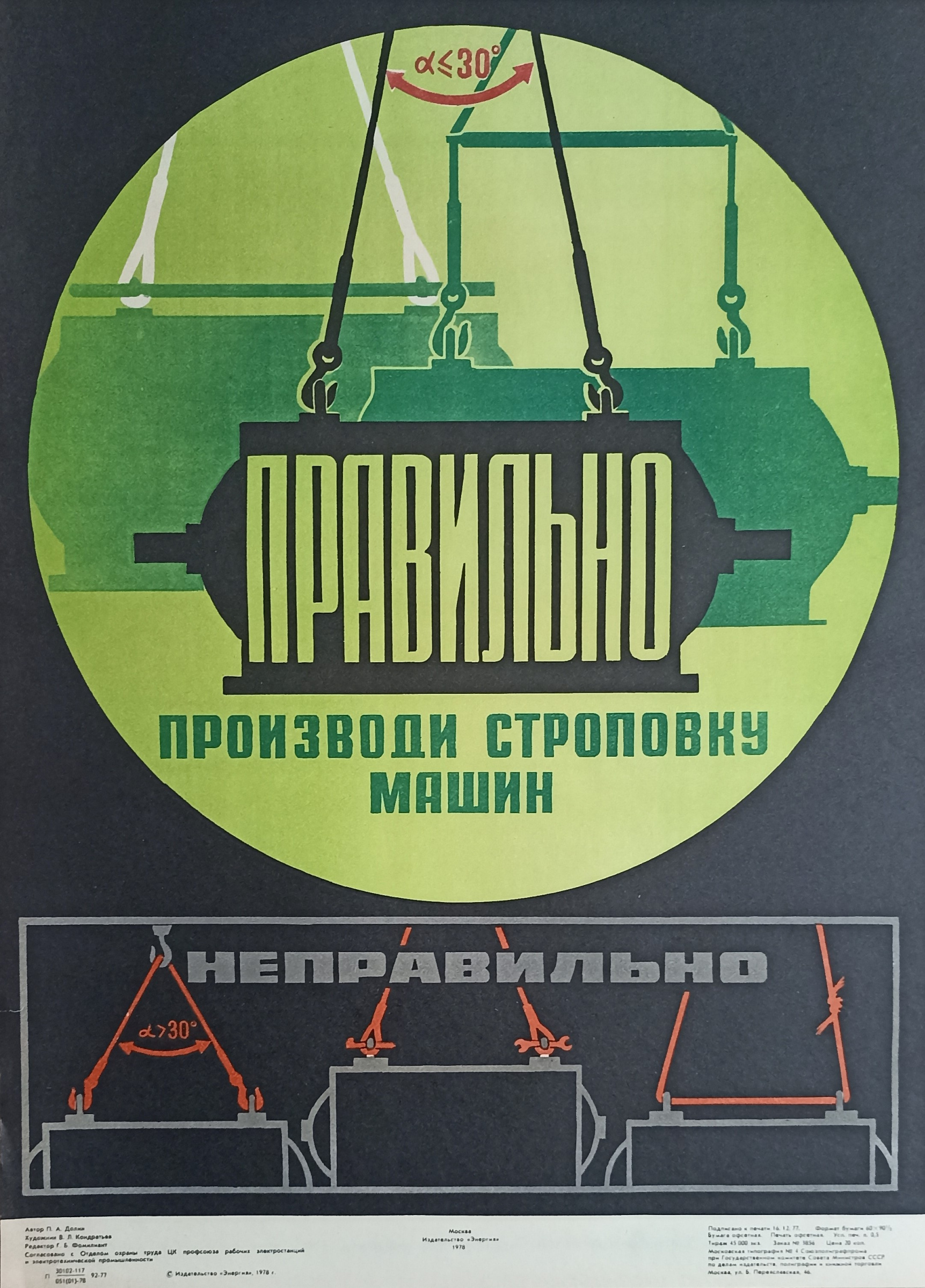 Вячеслав Леонидович Кондратьев - Правильно производи строповку машин, 1978,  42×57 см: Описание произведения | Артхив