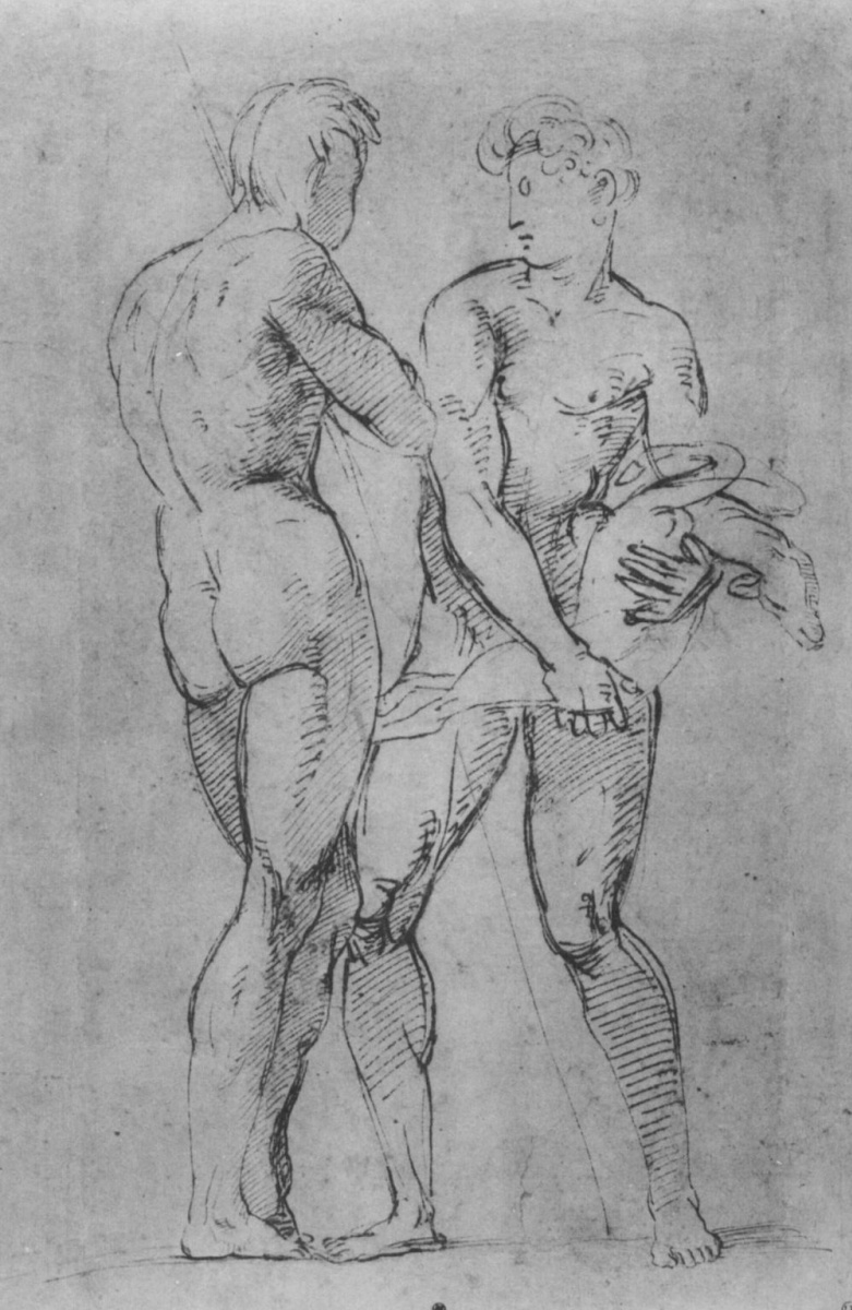 Raphael Sanzio. Two shepherd. The sketches of Nude figures