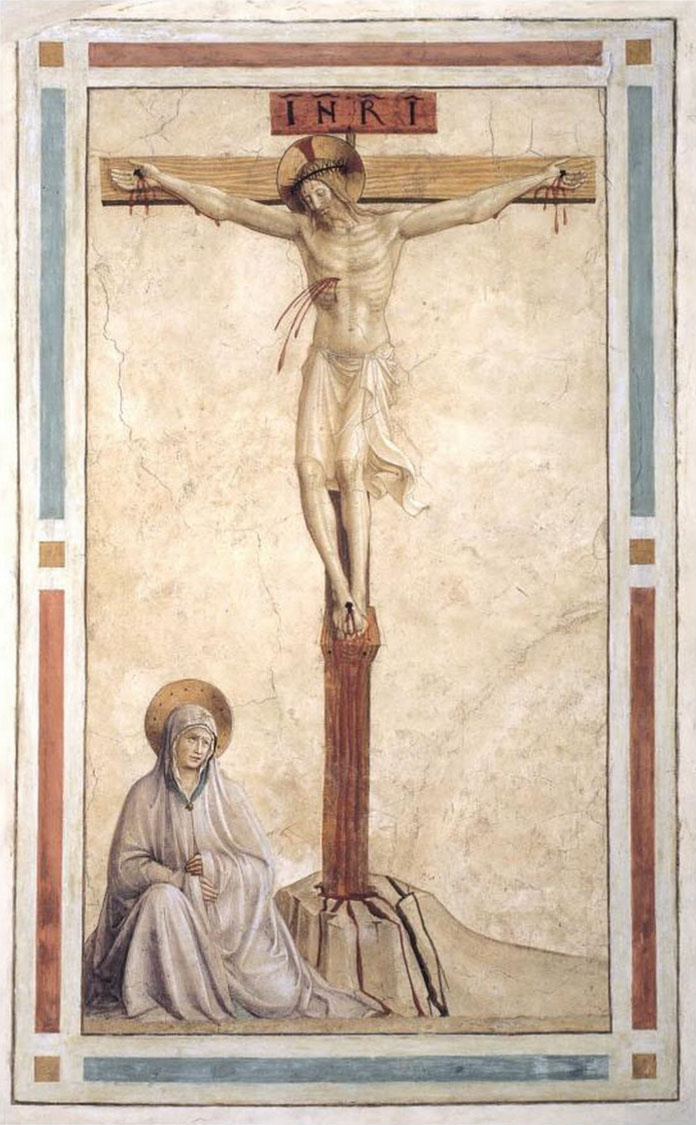 Fra Beato Angelico. Crucifix with Mother of God. Fresco of the Monastery of San Marco, Florence