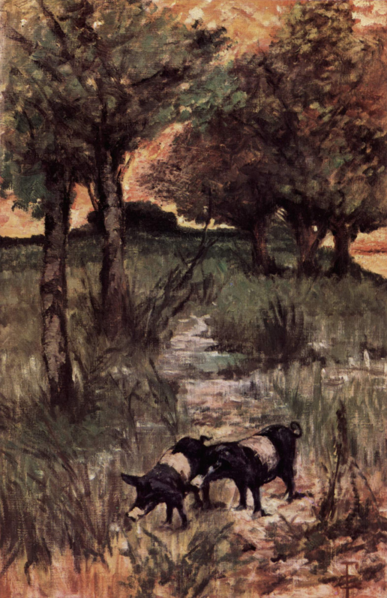 Giovanni Fattori. Two pigs in a pasture