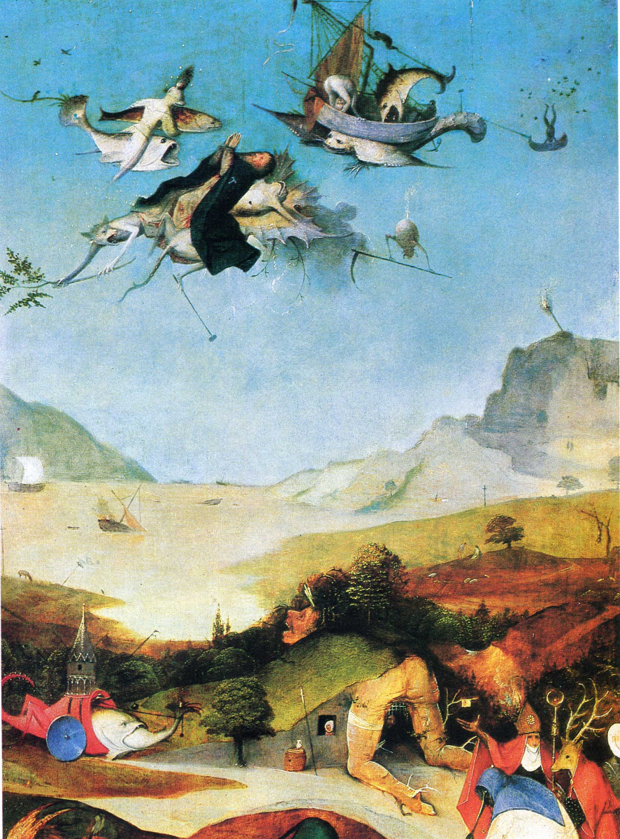 Hieronymus Bosch. The Temptation Of St. Anthony. Left wing of a triptych. Fragment