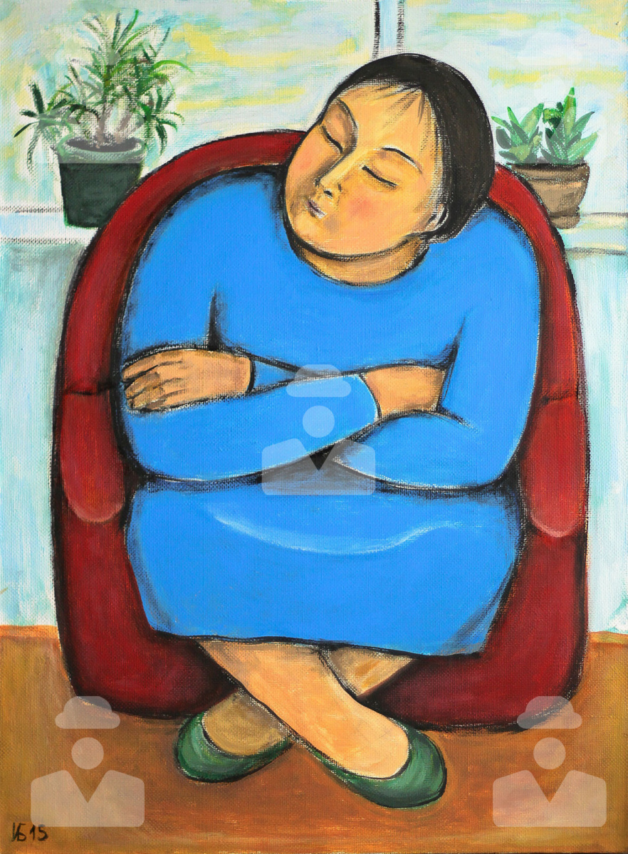 Indira Baldano. Woman in blue