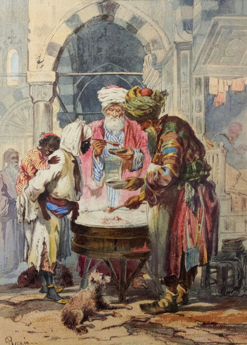 Alexander Nikolaevich Beklemishev (Reggio). On the street East of the city. The seller pilaf. Copy of lithograph by A. Preziosi "Risotto"