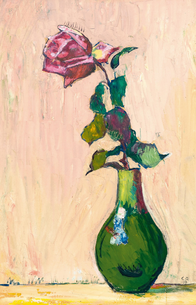 Cuno Amiet. La rosa en el florero verde